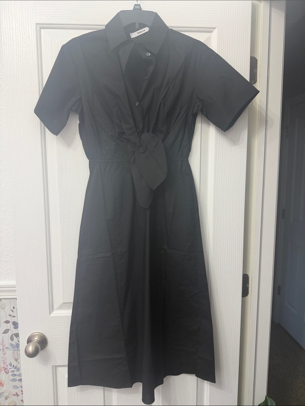 THAKOON Size 4 Womens Button-Front Tie-Waist Black Shirt Dress